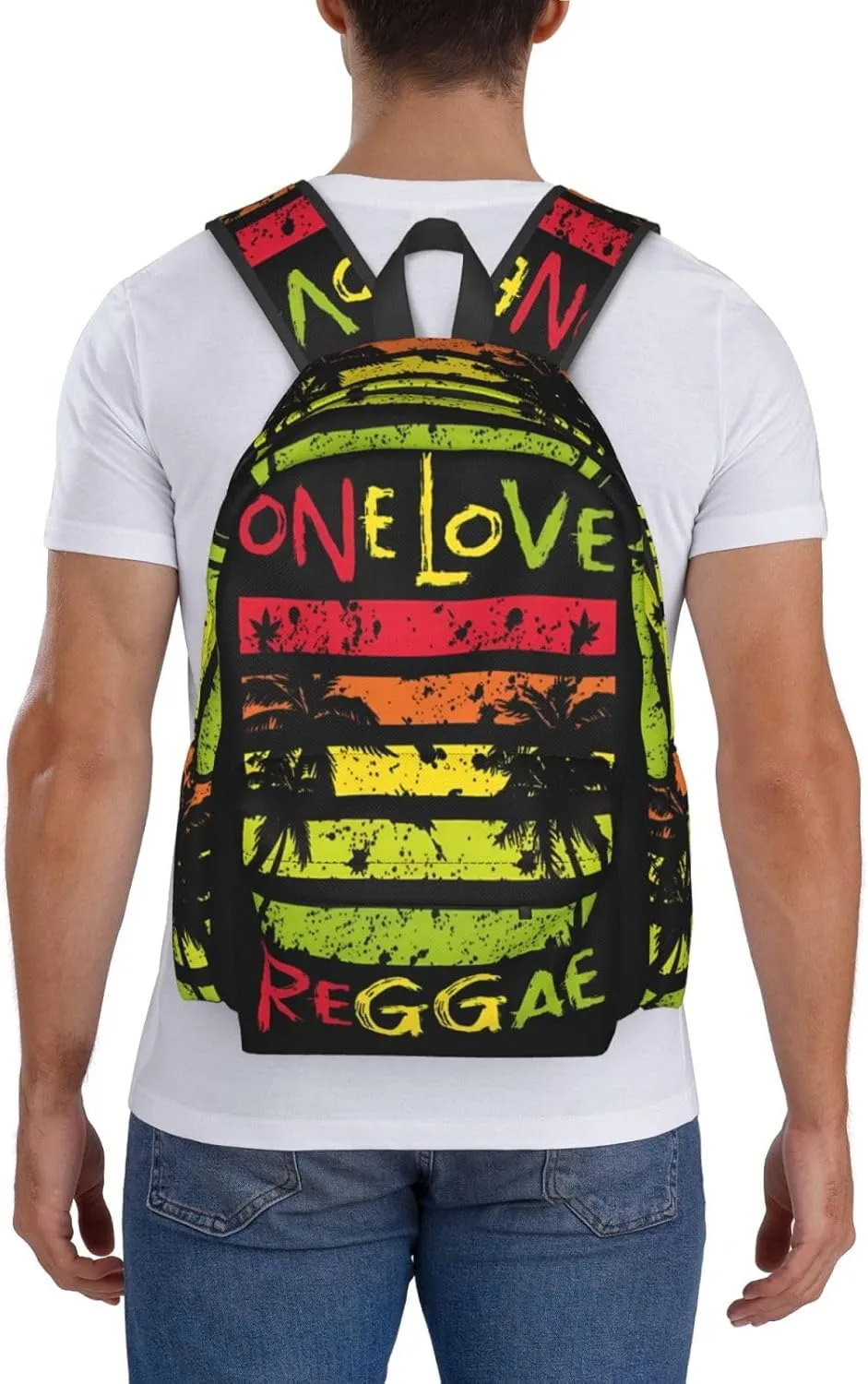 One Loves Jamaican Rasta Reggae Palm Trees Casual Backpacks Large Travel Backpack Laptop Rucksack Sports Daypack Adjustable Strap Bag for Camping Hiking