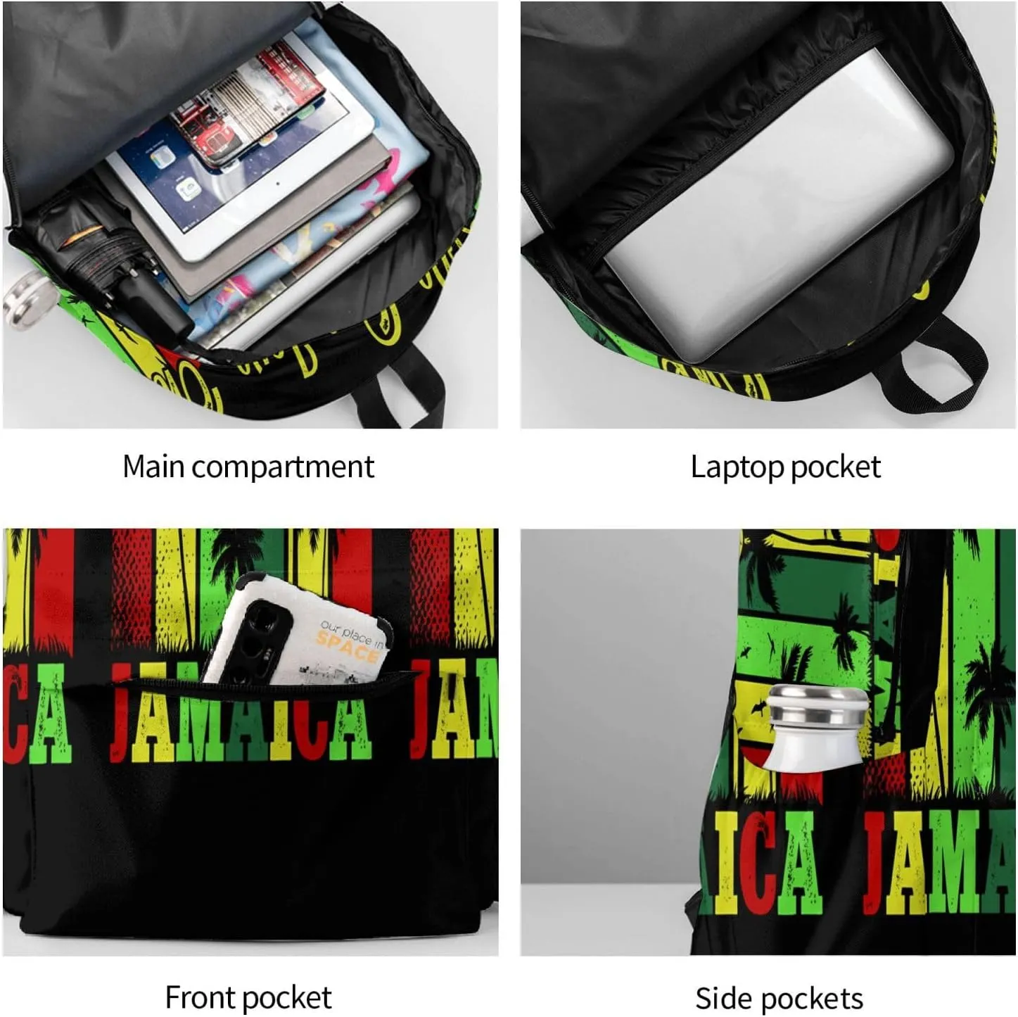 One Loves Tropical Island Rastafari Jamaica Casual Backpacks Large Travel Backpack Laptop Rucksack Sports Daypack Adjustable Strap Bag for Camping Hiking