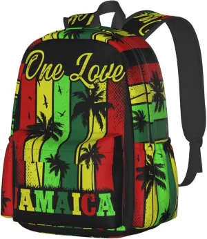 One Loves Tropical Island Rastafari Jamaica Casual Backpacks Large Travel Backpack Laptop Rucksack Sports Daypack Adjustable Strap Bag for Camping Hiking