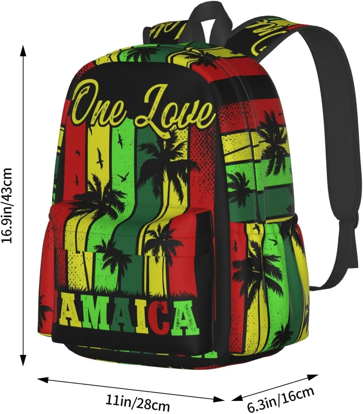 One Loves Tropical Island Rastafari Jamaica Casual Backpacks Large Travel Backpack Laptop Rucksack Sports Daypack Adjustable Strap Bag for Camping Hiking