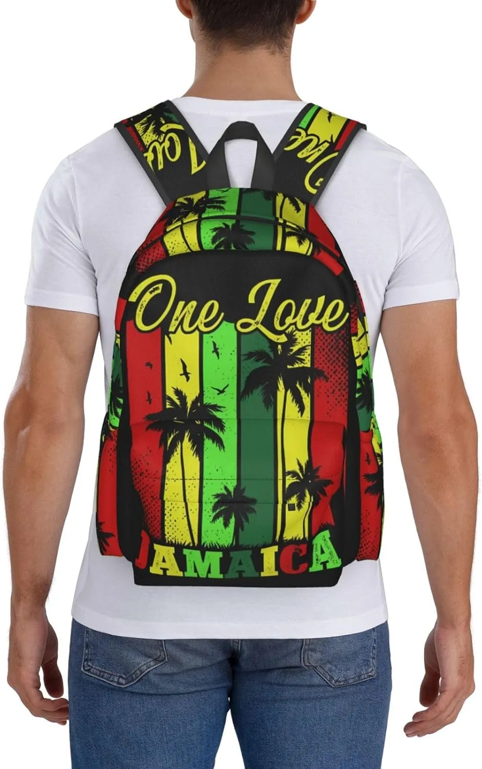 One Loves Tropical Island Rastafari Jamaica Casual Backpacks Large Travel Backpack Laptop Rucksack Sports Daypack Adjustable Strap Bag for Camping Hiking