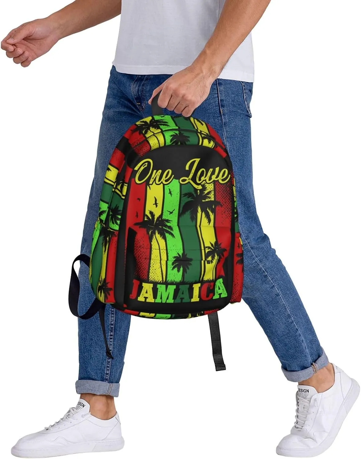 One Loves Tropical Island Rastafari Jamaica Casual Backpacks Large Travel Backpack Laptop Rucksack Sports Daypack Adjustable Strap Bag for Camping Hiking