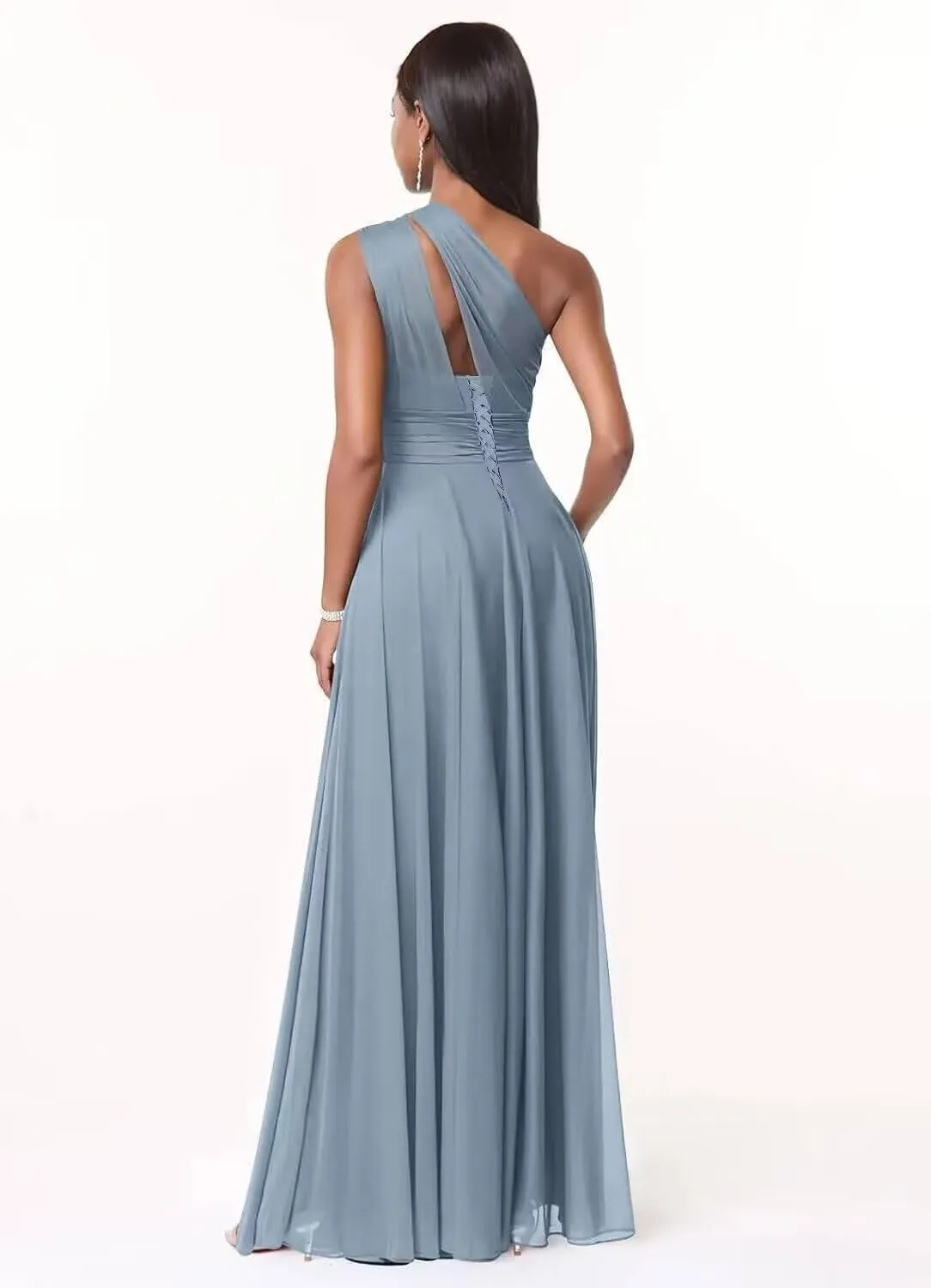 One Shoulder Bridesmaid Dresses for Wedding Chiffon Pleated A Line Long Formal Dress OE04