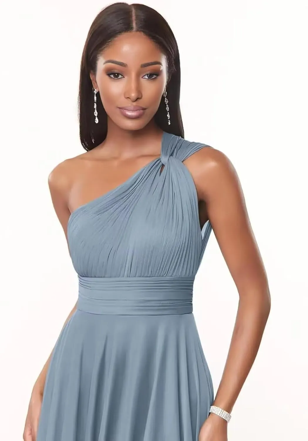 One Shoulder Bridesmaid Dresses for Wedding Chiffon Pleated A Line Long Formal Dress OE04