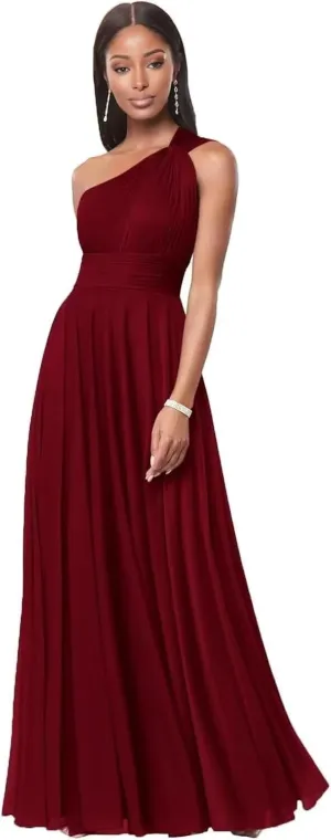 One Shoulder Bridesmaid Dresses for Wedding Chiffon Pleated A Line Long Formal Dress OE04