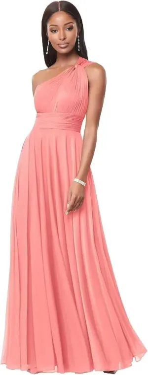 One Shoulder Bridesmaid Dresses for Wedding Chiffon Pleated A Line Long Formal Dress OE04