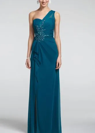 One Shoulder Dress with Floral Beaded Detail