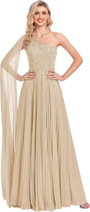 One Shoulder Prom Dresses 2025 Lace Appliques Evening Dress Long Chiffon A-line Flowy Formal Dresses for Women