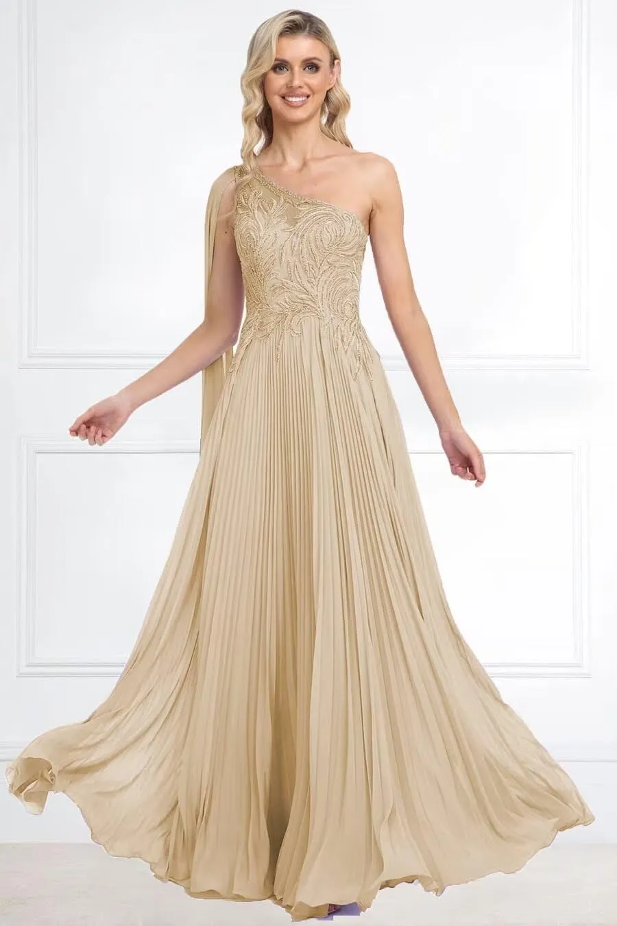 One Shoulder Prom Dresses 2025 Lace Appliques Evening Dress Long Chiffon A-line Flowy Formal Dresses for Women