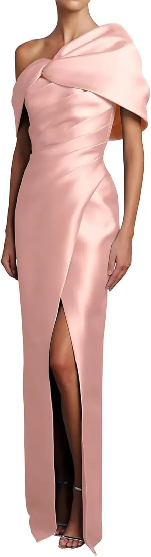 One Shoulder Satin Mother of The Bride Dresses for Women Mermaid Long Prom Dress Corset Formal Evening Ball Gown