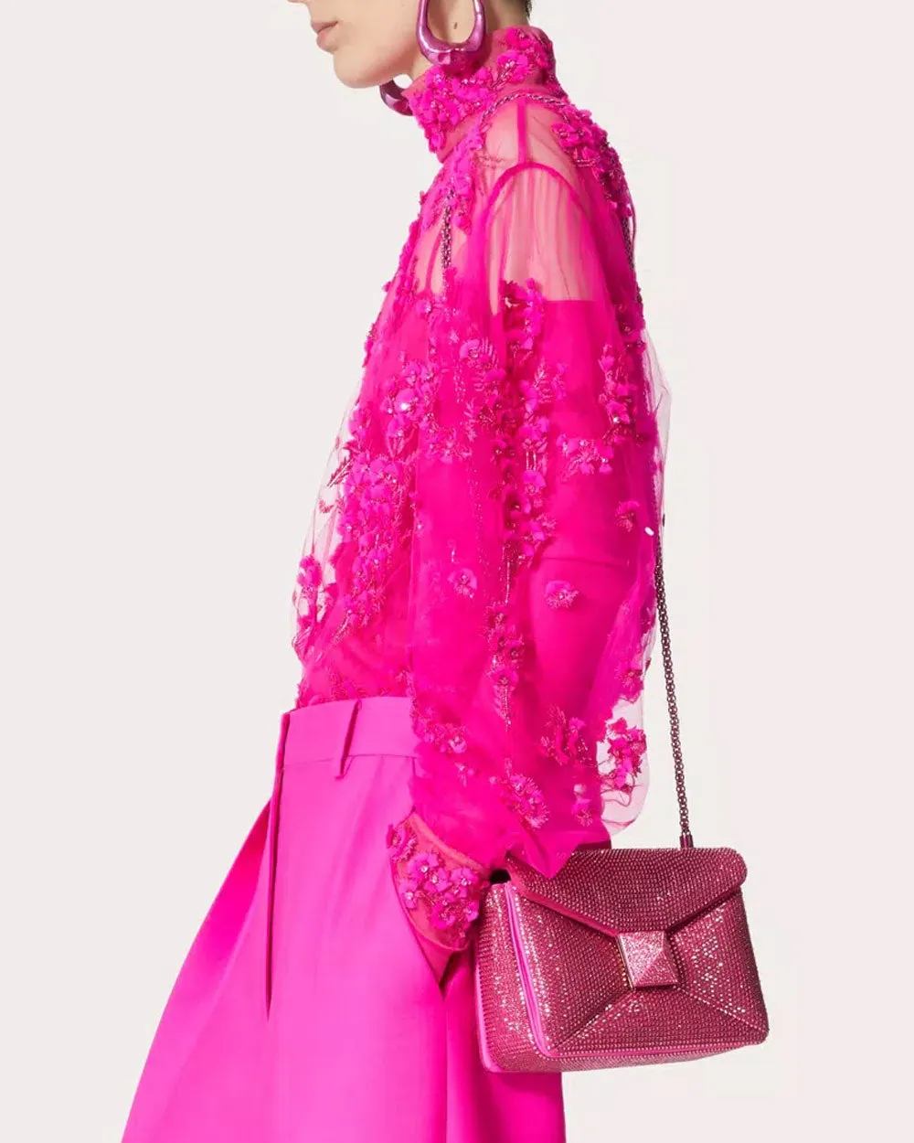 One Stud Rhinestone Small Crossbody Bag in Pink PP