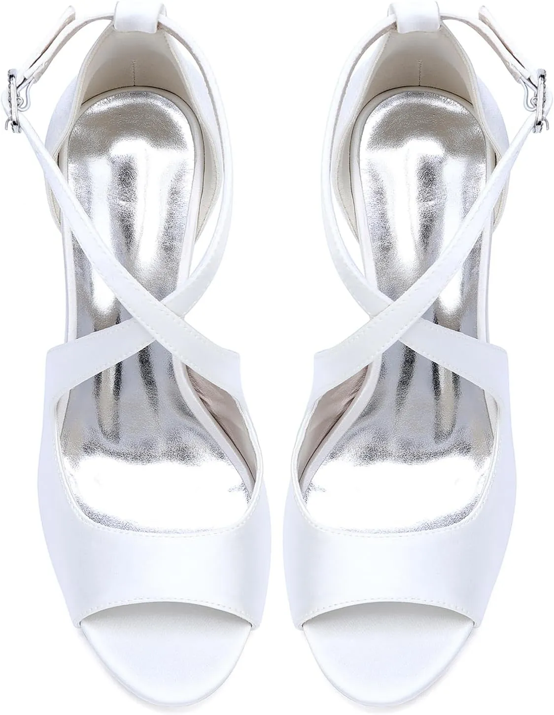 Open Toe Wedding Bridal Shoes Adjustable Ankle Strap Buckle Cross Sandals Stilettoheel Strappy Business Dressy Shoes Party Satin Pumps
