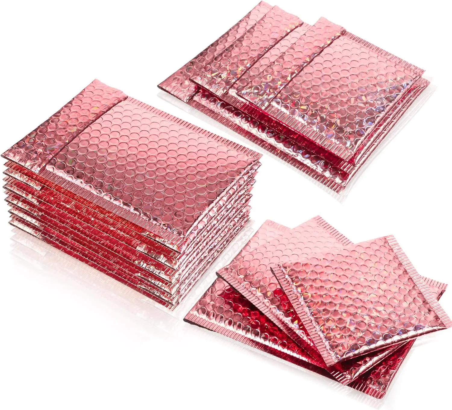 Outus 50 Pieces Metallic Padded Bubble Mailers Delivery Poly Mailers Foil Glitter Padded Envelopes Adhesive Seal Closure Envelopes Delivery Bags for Mailing Packing (Glitter Rose Gold)