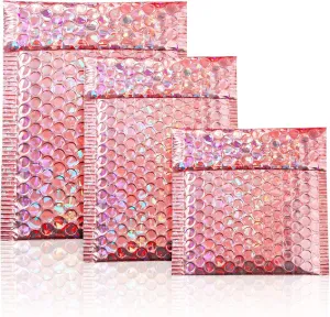 Outus 50 Pieces Metallic Padded Bubble Mailers Delivery Poly Mailers Foil Glitter Padded Envelopes Adhesive Seal Closure Envelopes Delivery Bags for Mailing Packing (Glitter Rose Gold)