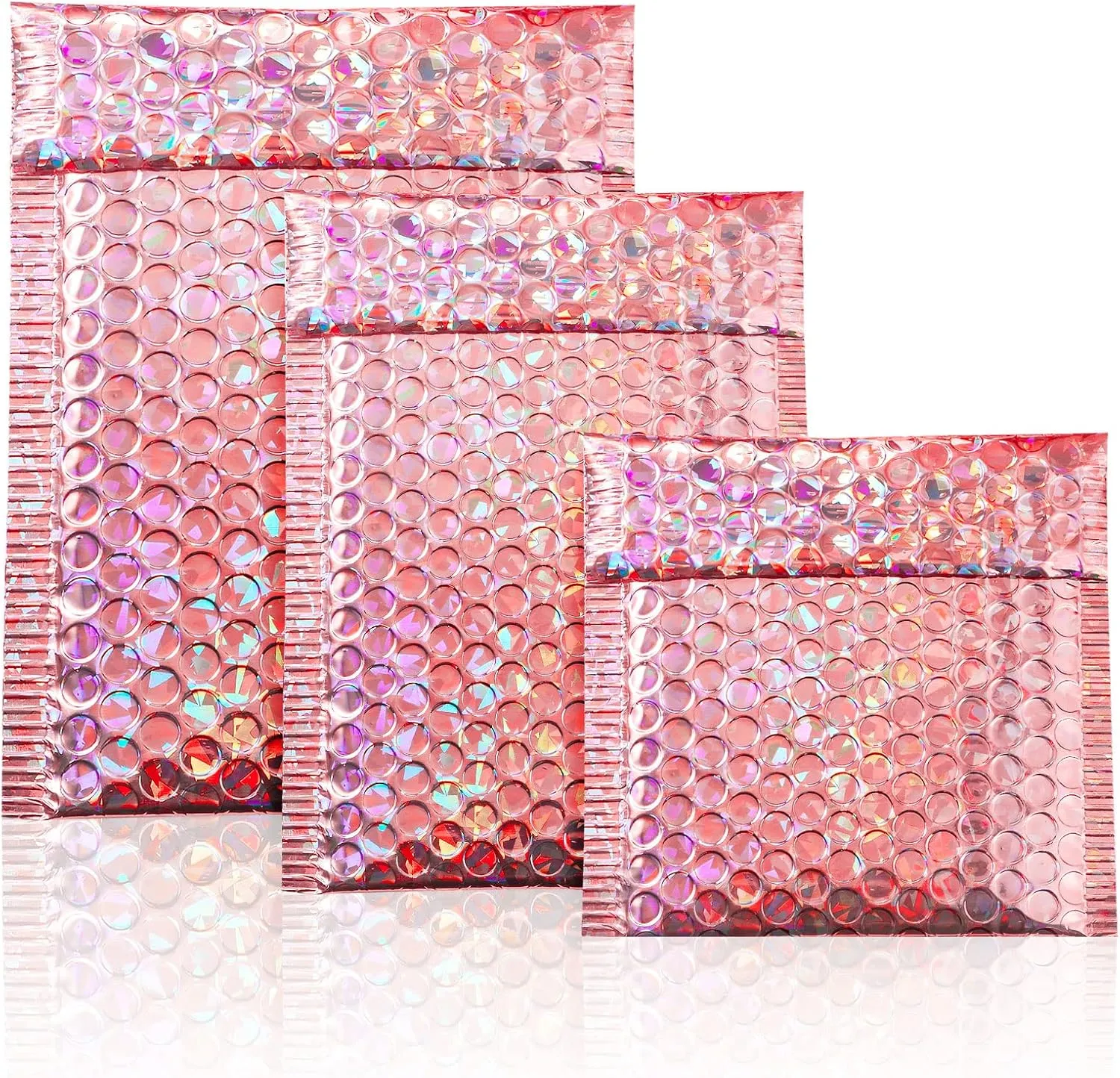 Outus 50 Pieces Metallic Padded Bubble Mailers Delivery Poly Mailers Foil Glitter Padded Envelopes Adhesive Seal Closure Envelopes Delivery Bags for Mailing Packing (Glitter Rose Gold)