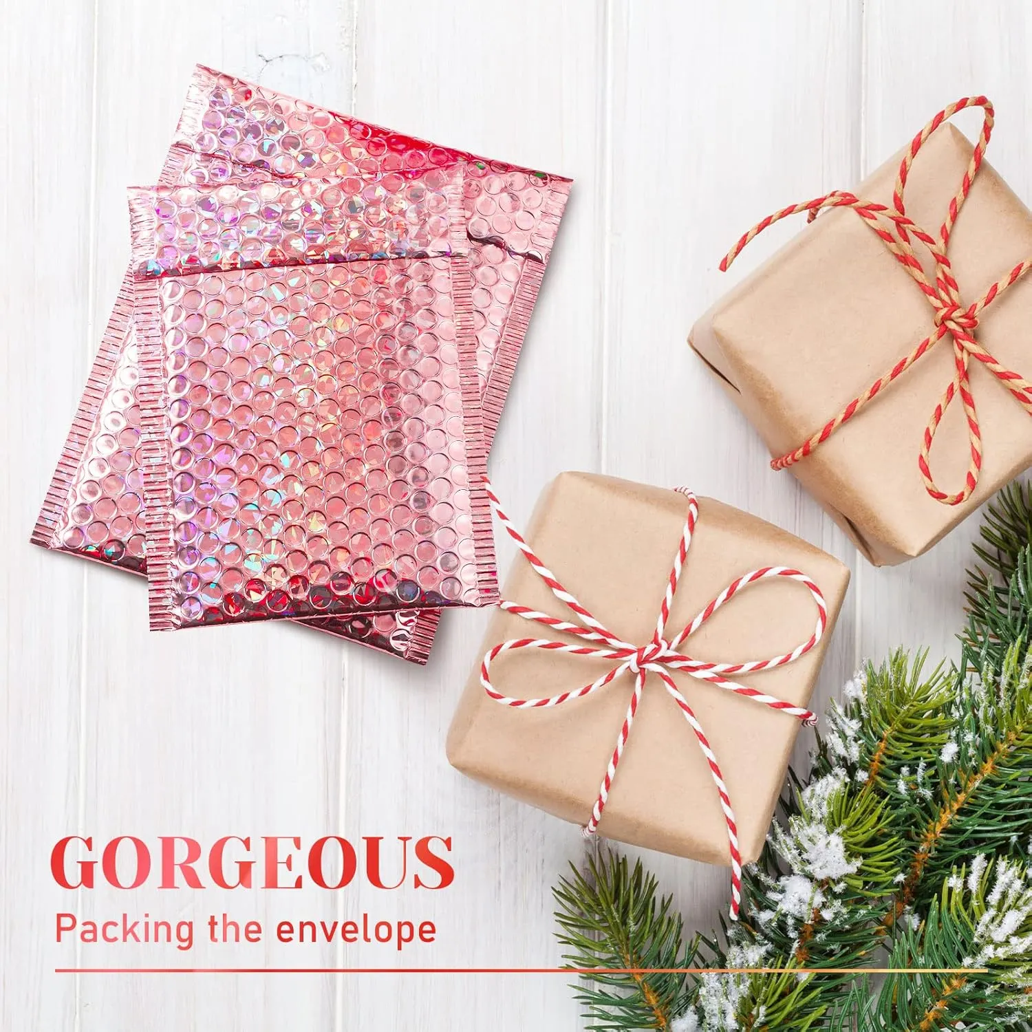 Outus 50 Pieces Metallic Padded Bubble Mailers Delivery Poly Mailers Foil Glitter Padded Envelopes Adhesive Seal Closure Envelopes Delivery Bags for Mailing Packing (Glitter Rose Gold)