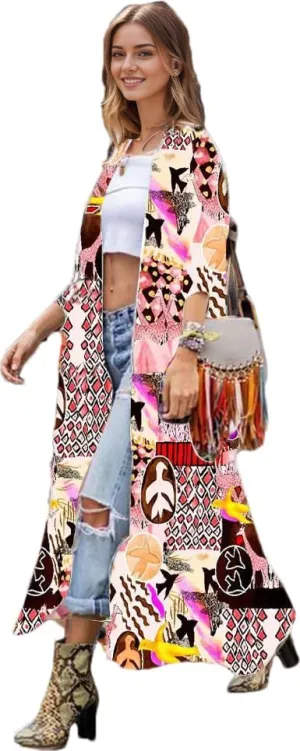 Over Sized Kimonos Women's Geometry Print Rayon Kimonos for Summer Loose Open Front Soft Long Bird