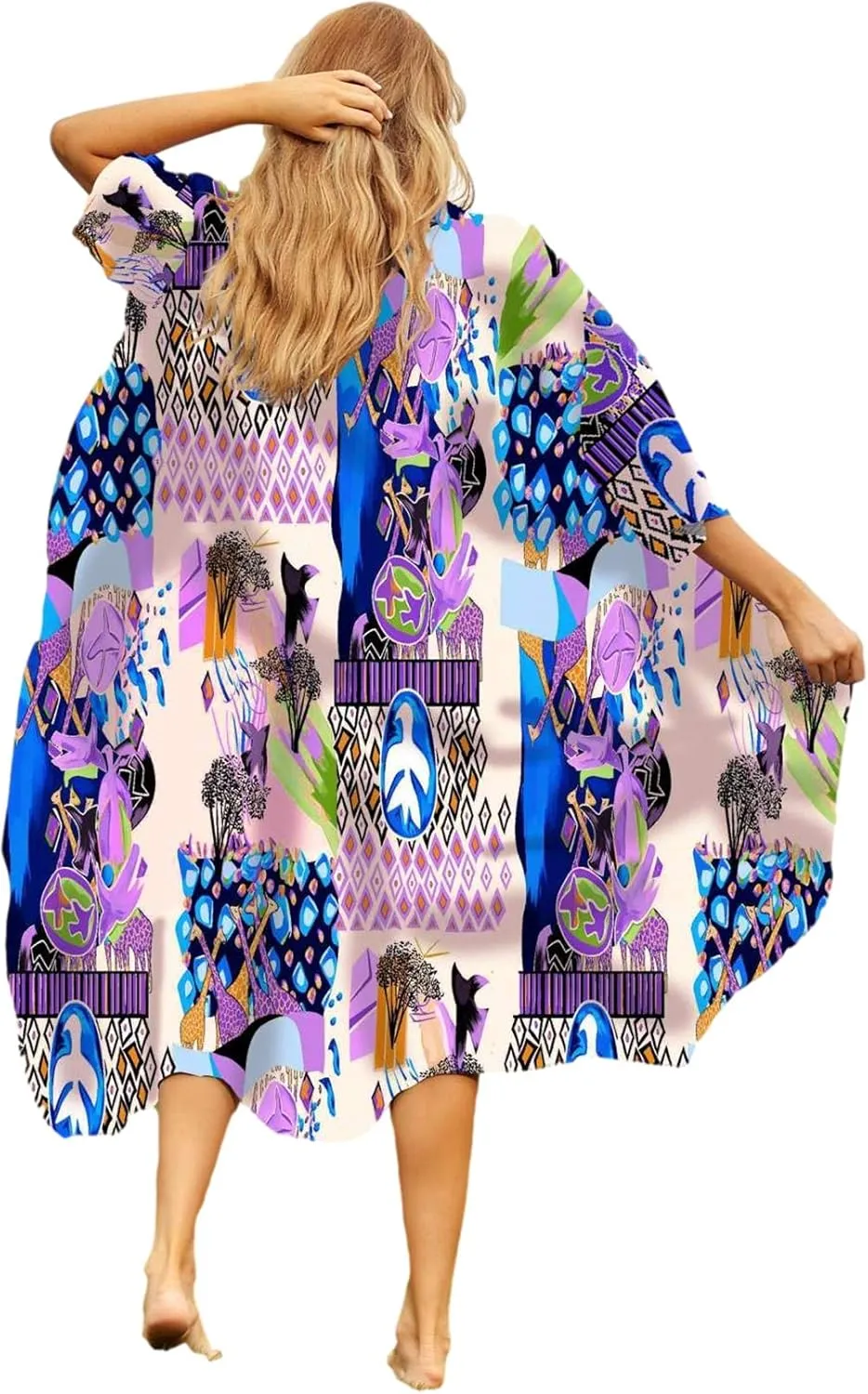 Over Sized Kimonos Women's Geometry Print Rayon Kimonos for Summer Loose Open Front Soft Long Bird