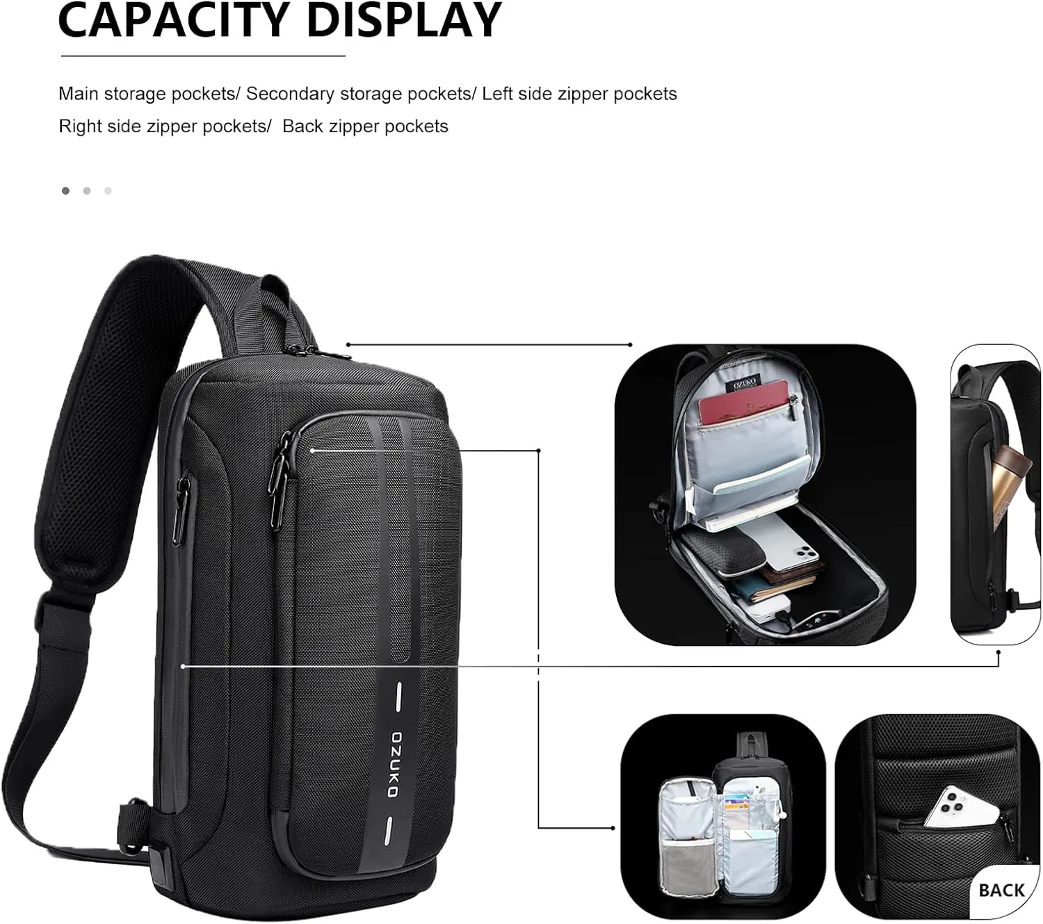 OZUKO Anti Theft Crossbody Sling Bag, Large Waterproof Shoulder Chest Bag Backpack with USB Charging Lightweight Casual Backpacks (Camou)