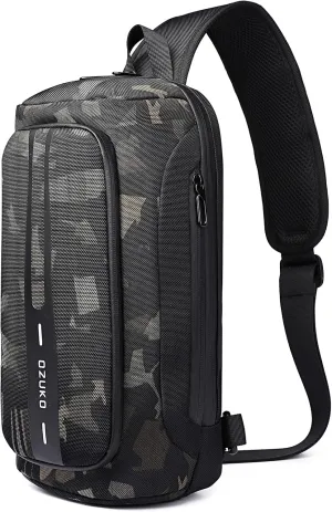 OZUKO Anti Theft Crossbody Sling Bag, Large Waterproof Shoulder Chest Bag Backpack with USB Charging Lightweight Casual Backpacks (Camou)