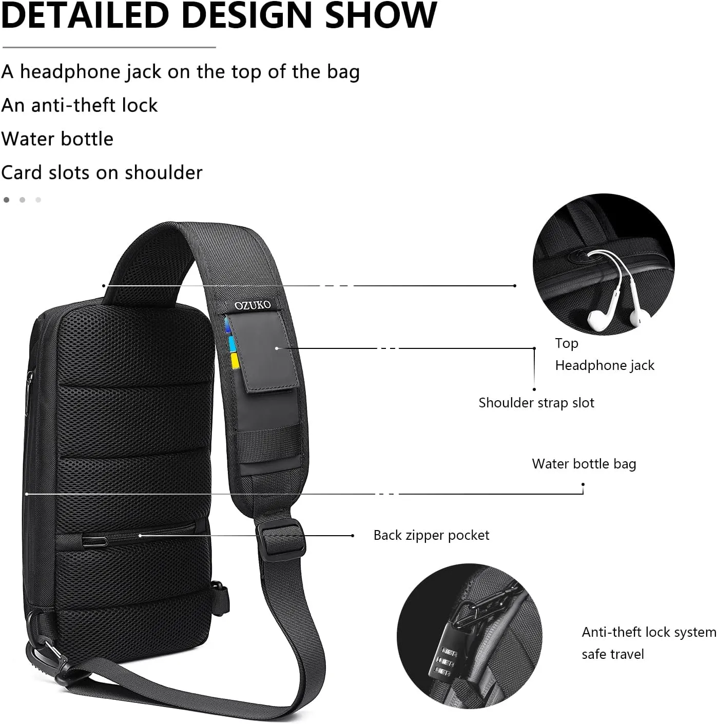 OZUKO Anti Theft Crossbody Sling Bag, Large Waterproof Shoulder Chest Bag Backpack with USB Charging Lightweight Casual Backpacks (Camou)