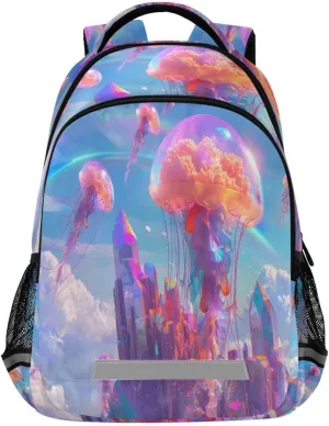 panksolu Fantasy Jellyfish with Rainbow Backpacks Lightweight Laptop Backpack School Book Bag Travel Hiking Daypack for boys girl Kids