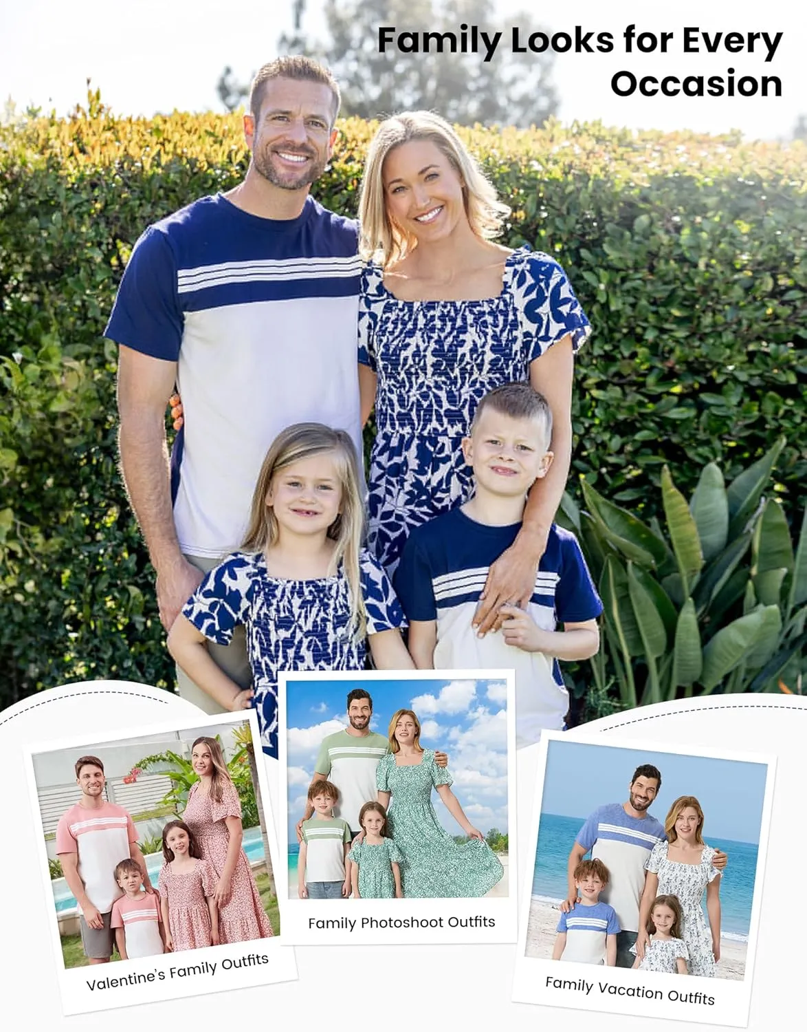 PATPAT Family Matching Outfits Boho Floral Print Square Neck Puff Sleeve Smocked Dress and Short Sleeve T-Shirts Matching Set