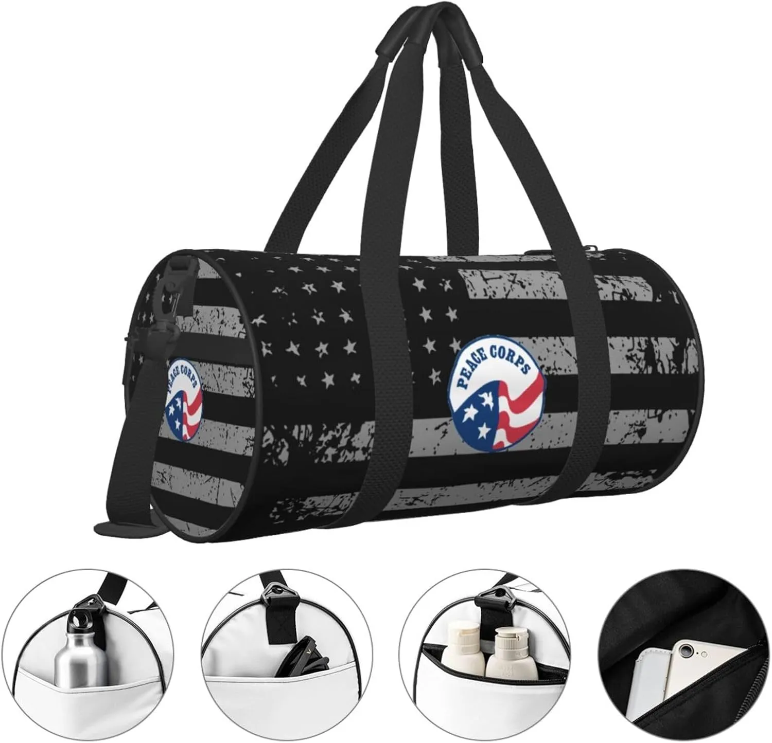 Peace Corps Travel Luggage Duffel Bag Sports Rolling Foldable Duffel Bag, Black