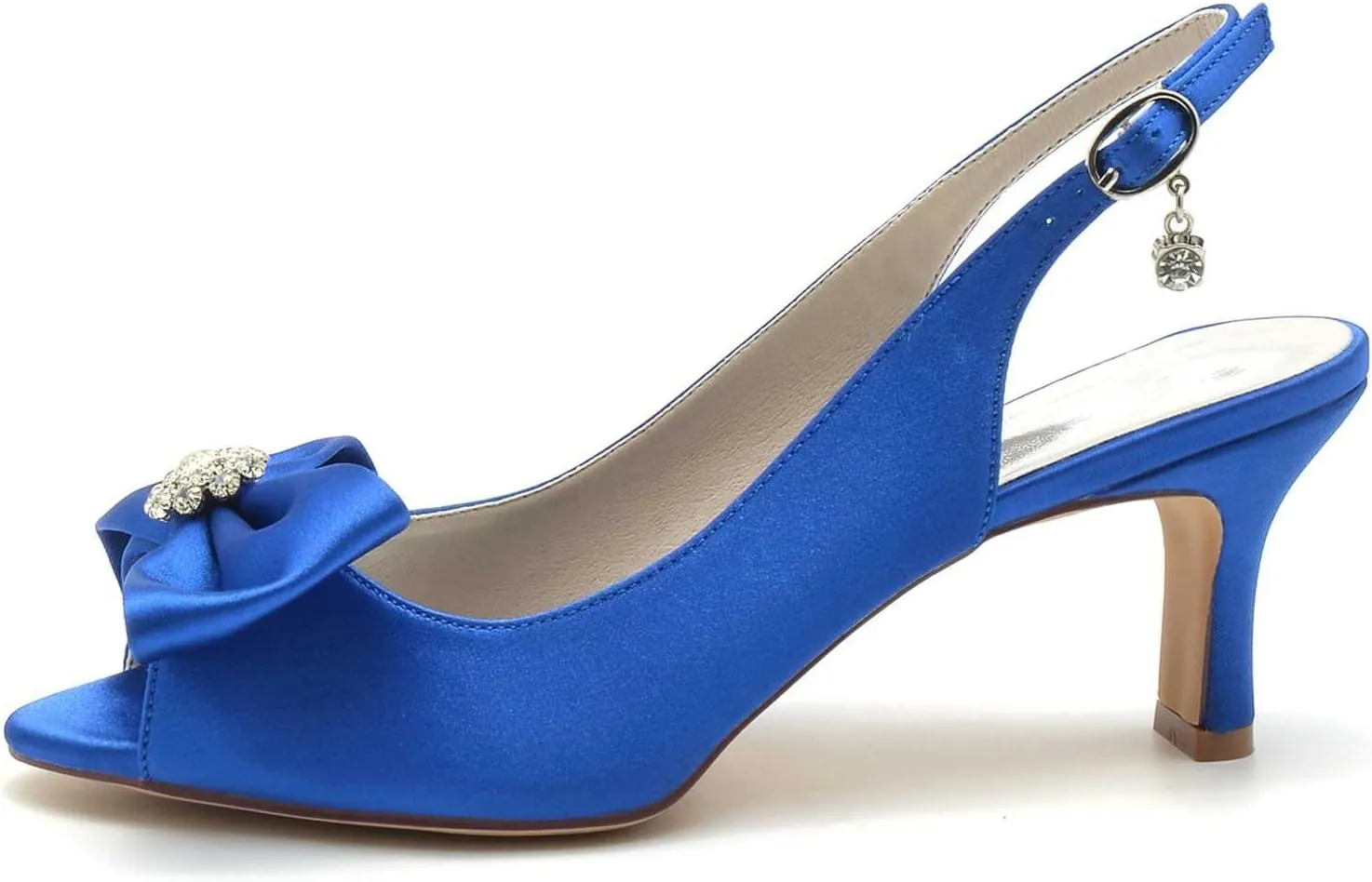 Peep-Toe Wedding Heels for Brides High Heel Bridal Pumps with Buckle & Rhinestone Accents - Satin Dress Shoes for Evening Parties, Proms