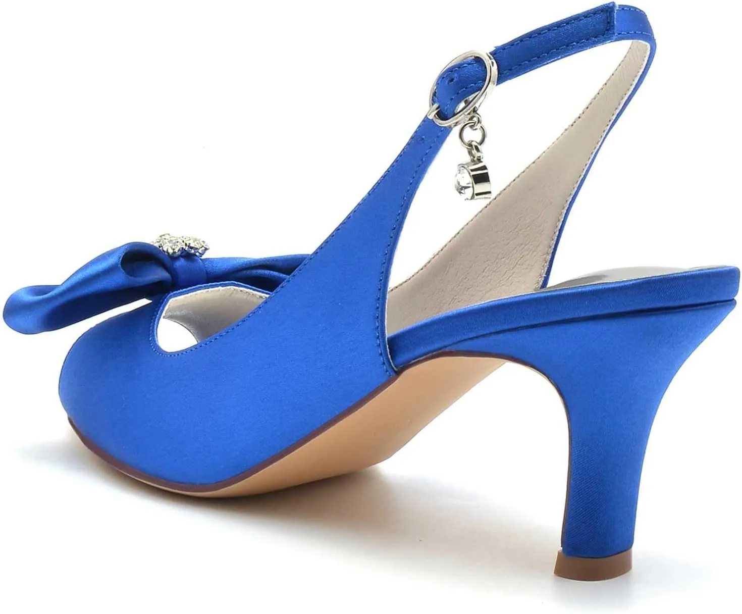 Peep-Toe Wedding Heels for Brides High Heel Bridal Pumps with Buckle & Rhinestone Accents - Satin Dress Shoes for Evening Parties, Proms