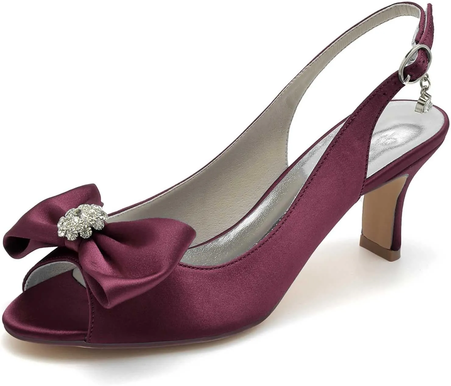 Peep-Toe Wedding Heels for Brides High Heel Bridal Pumps with Buckle & Rhinestone Accents - Satin Dress Shoes for Evening Parties, Proms