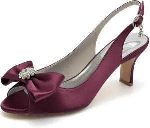 Peep-Toe Wedding Heels for Brides High Heel Bridal Pumps with Buckle & Rhinestone Accents - Satin Dress Shoes for Evening Parties, Proms