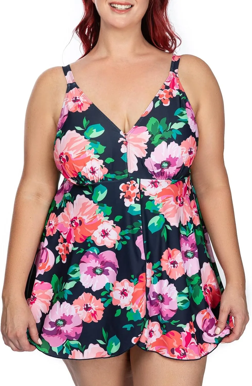 PERONA Women's Swimdress Plus Size Swimwear One Piece Swimsuit Floral Print Bathing Suit