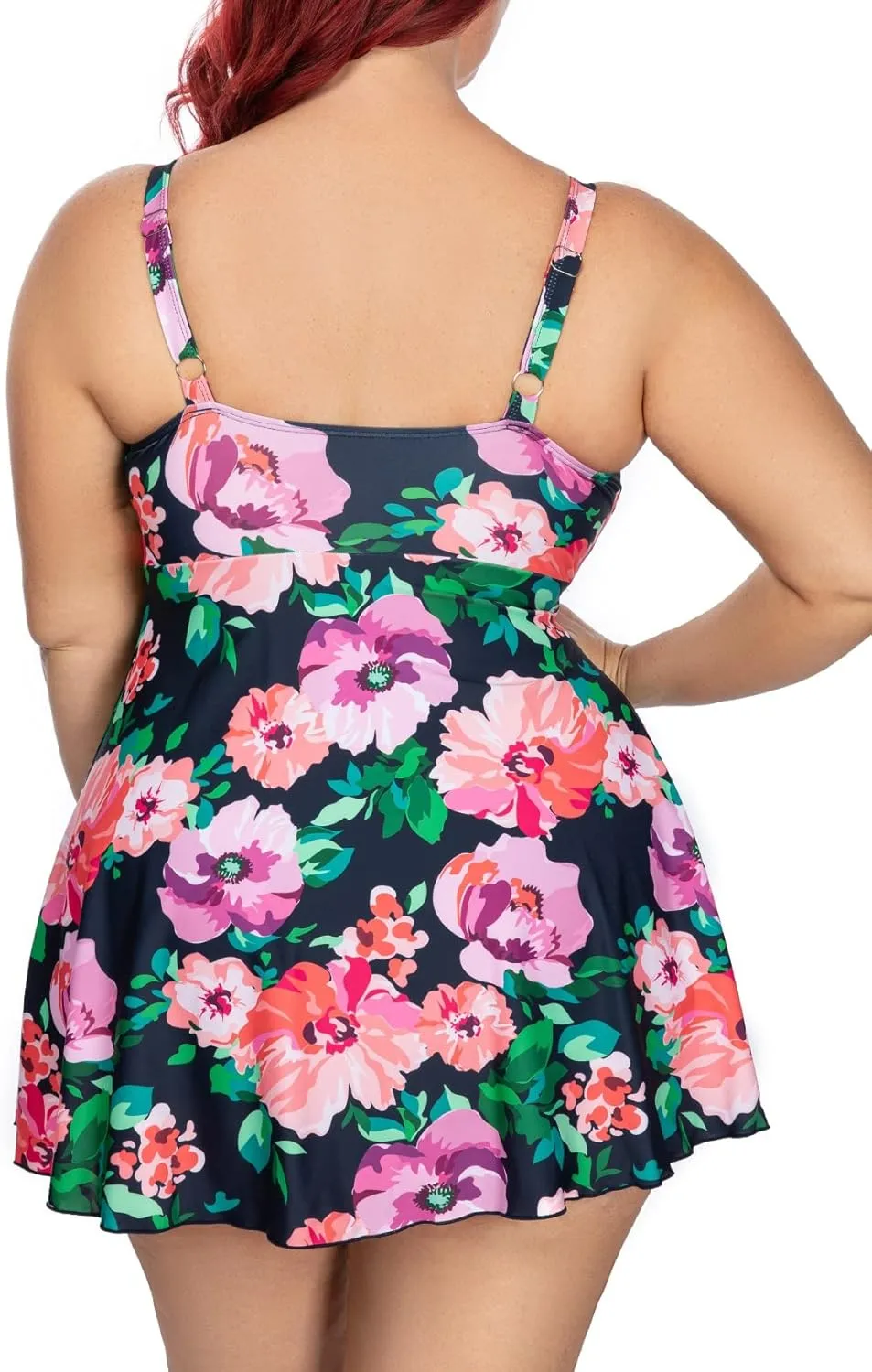 PERONA Women's Swimdress Plus Size Swimwear One Piece Swimsuit Floral Print Bathing Suit