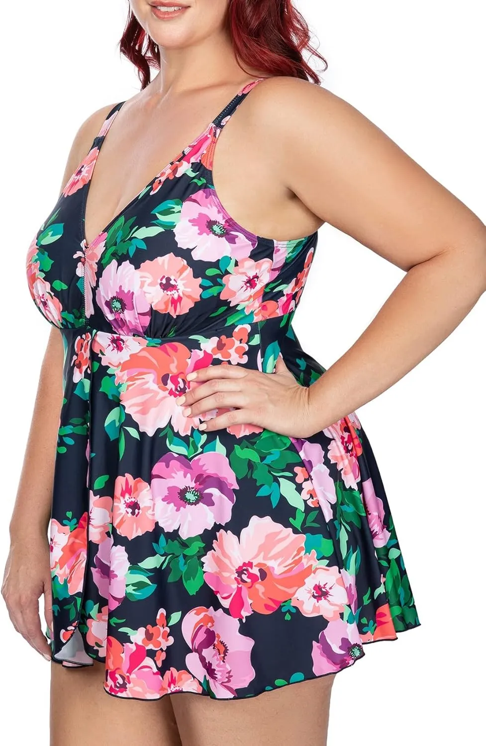 PERONA Women's Swimdress Plus Size Swimwear One Piece Swimsuit Floral Print Bathing Suit