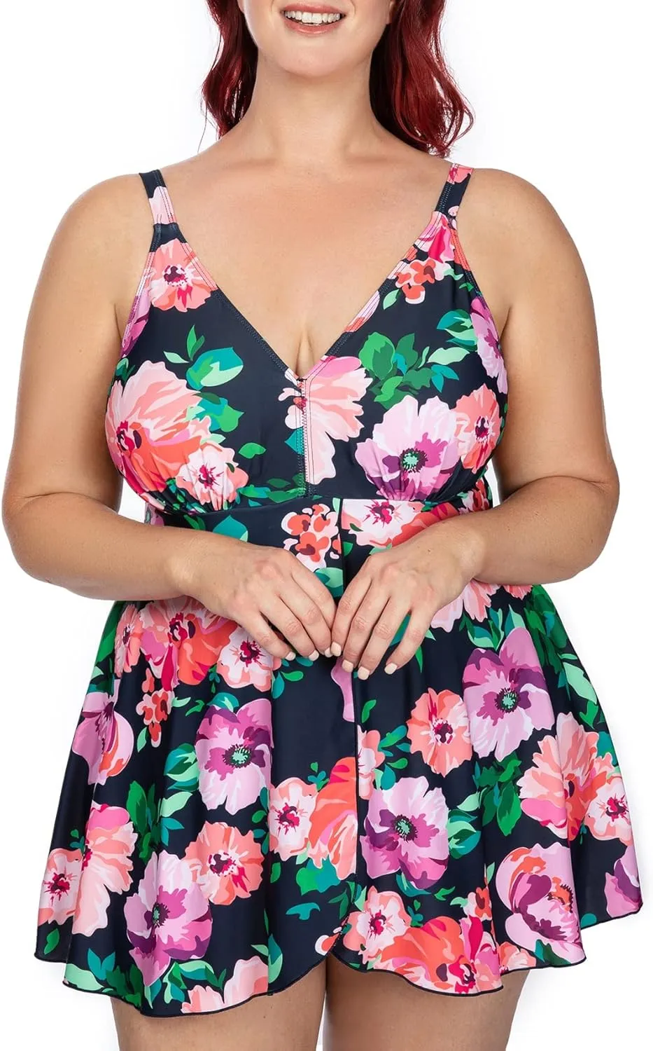 PERONA Women's Swimdress Plus Size Swimwear One Piece Swimsuit Floral Print Bathing Suit