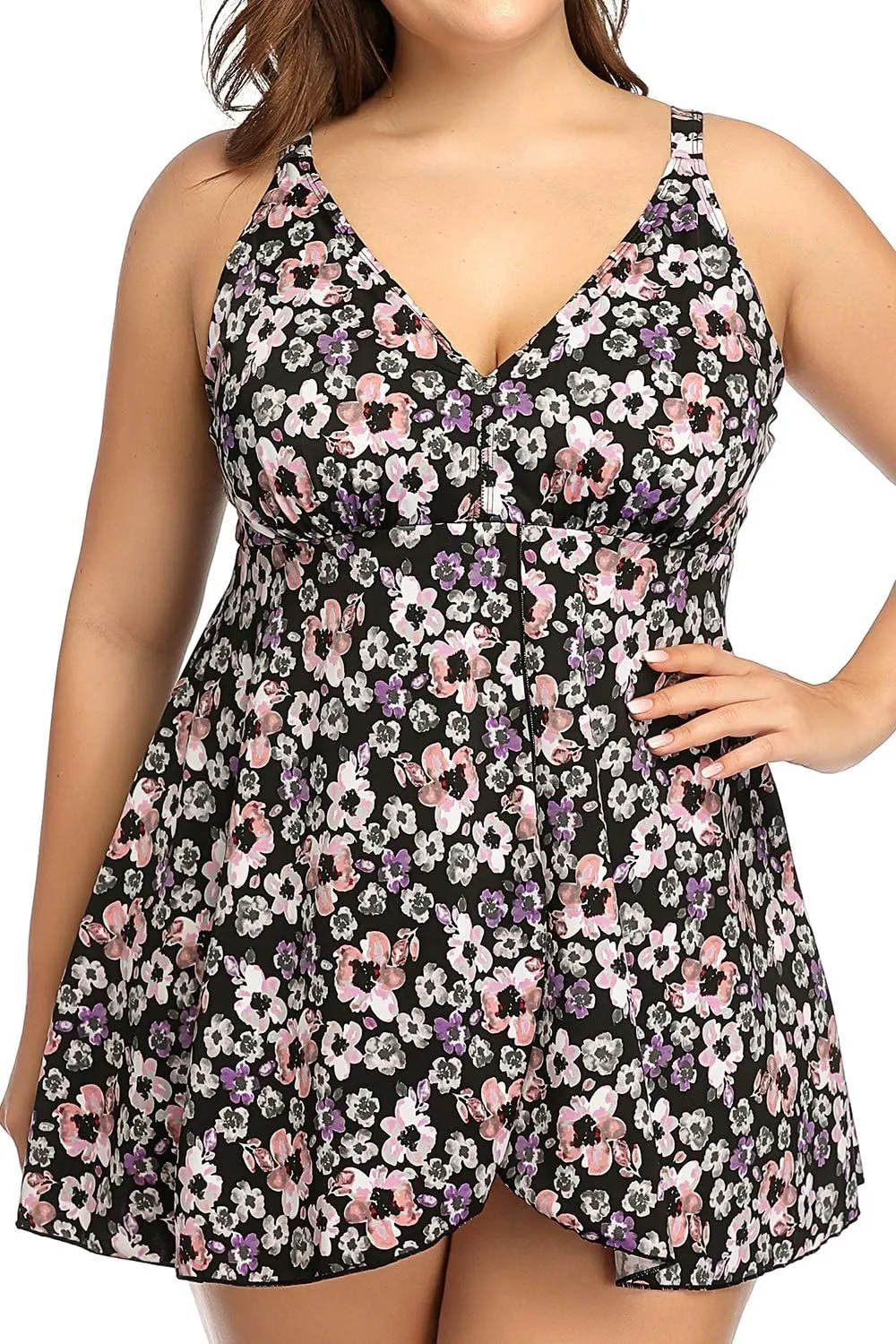 PERONA Women's Swimdress Plus Size Swimwear One Piece Swimsuit Floral Print Bathing Suit