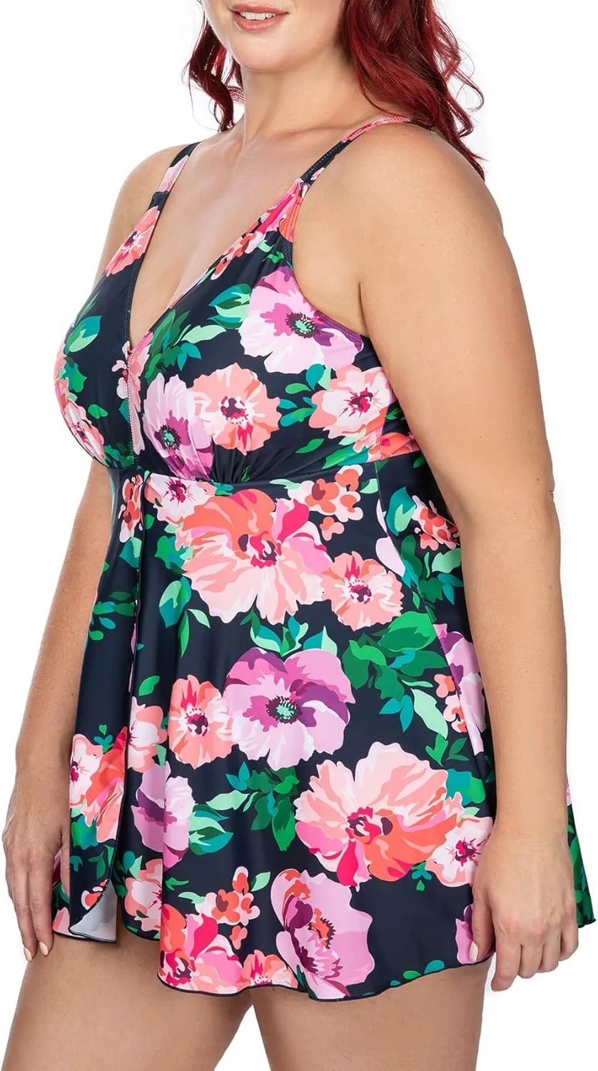 PERONA Women's Swimdress Plus Size Swimwear One Piece Swimsuit Floral Print Bathing Suit
