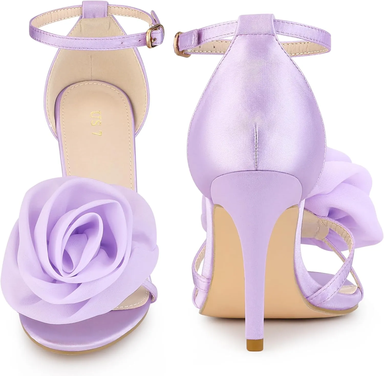 Perphy Flower Satin Sandal Ankle Strap Stiletto Heel Flowers Sandals for Women