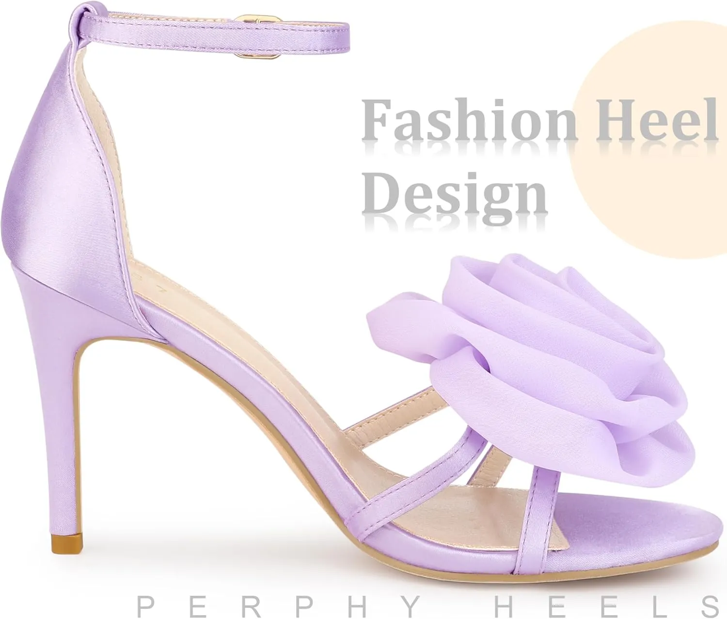 Perphy Flower Satin Sandal Ankle Strap Stiletto Heel Flowers Sandals for Women