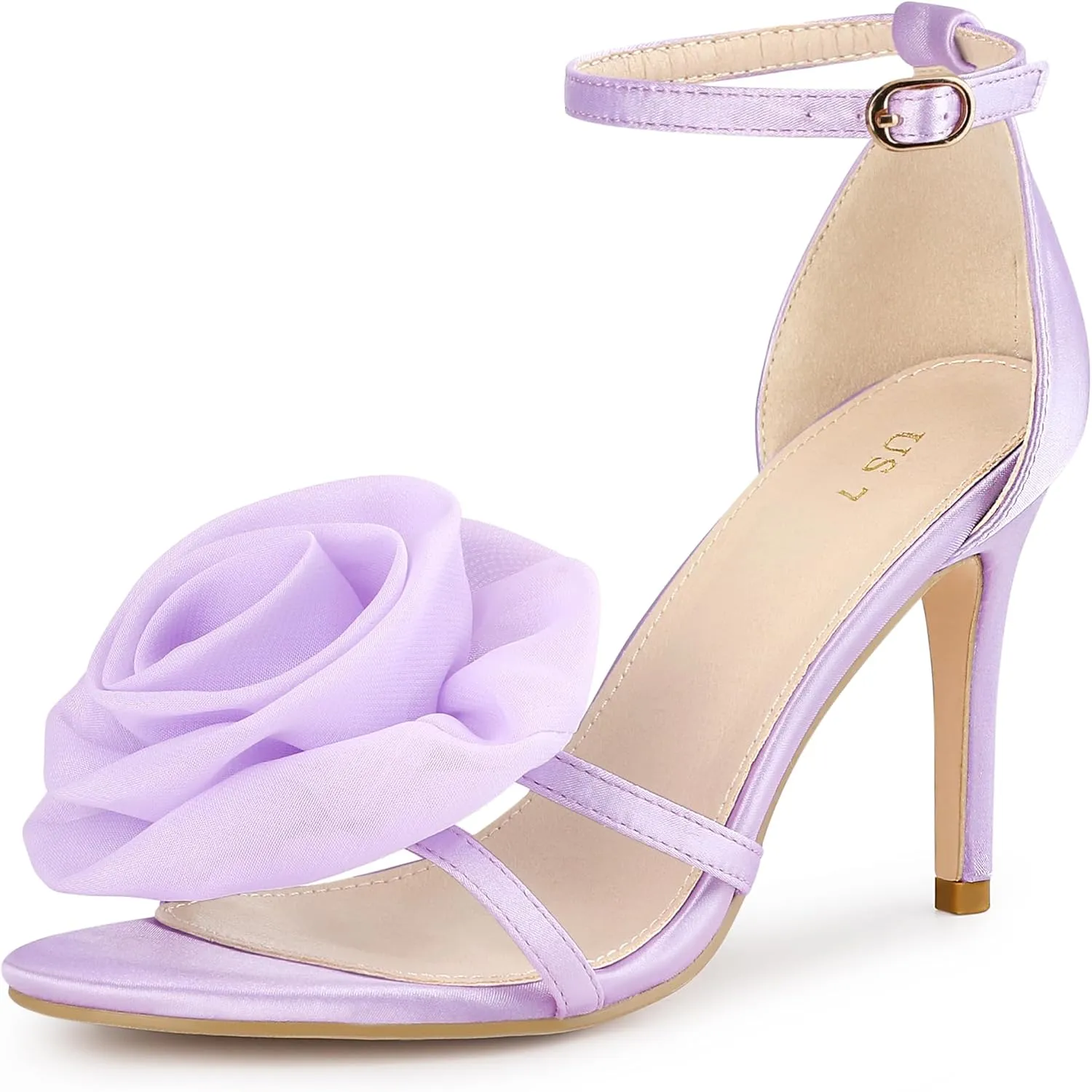 Perphy Flower Satin Sandal Ankle Strap Stiletto Heel Flowers Sandals for Women