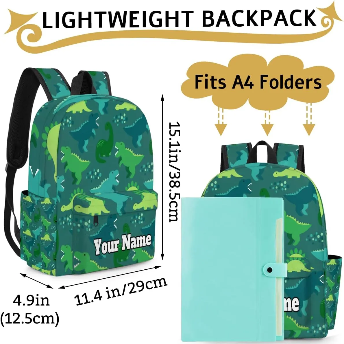 Personalized Animals Preschool Toddler Backpack for Boys Girls Custom Kids Name Small Bookbags Kindergarten Elementary Backpack, Dinosaur