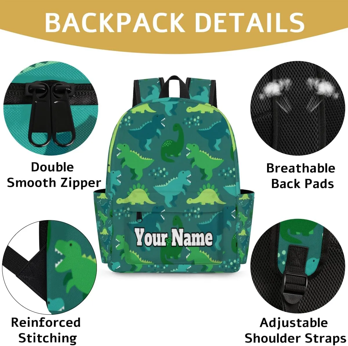 Personalized Animals Preschool Toddler Backpack for Boys Girls Custom Kids Name Small Bookbags Kindergarten Elementary Backpack, Dinosaur