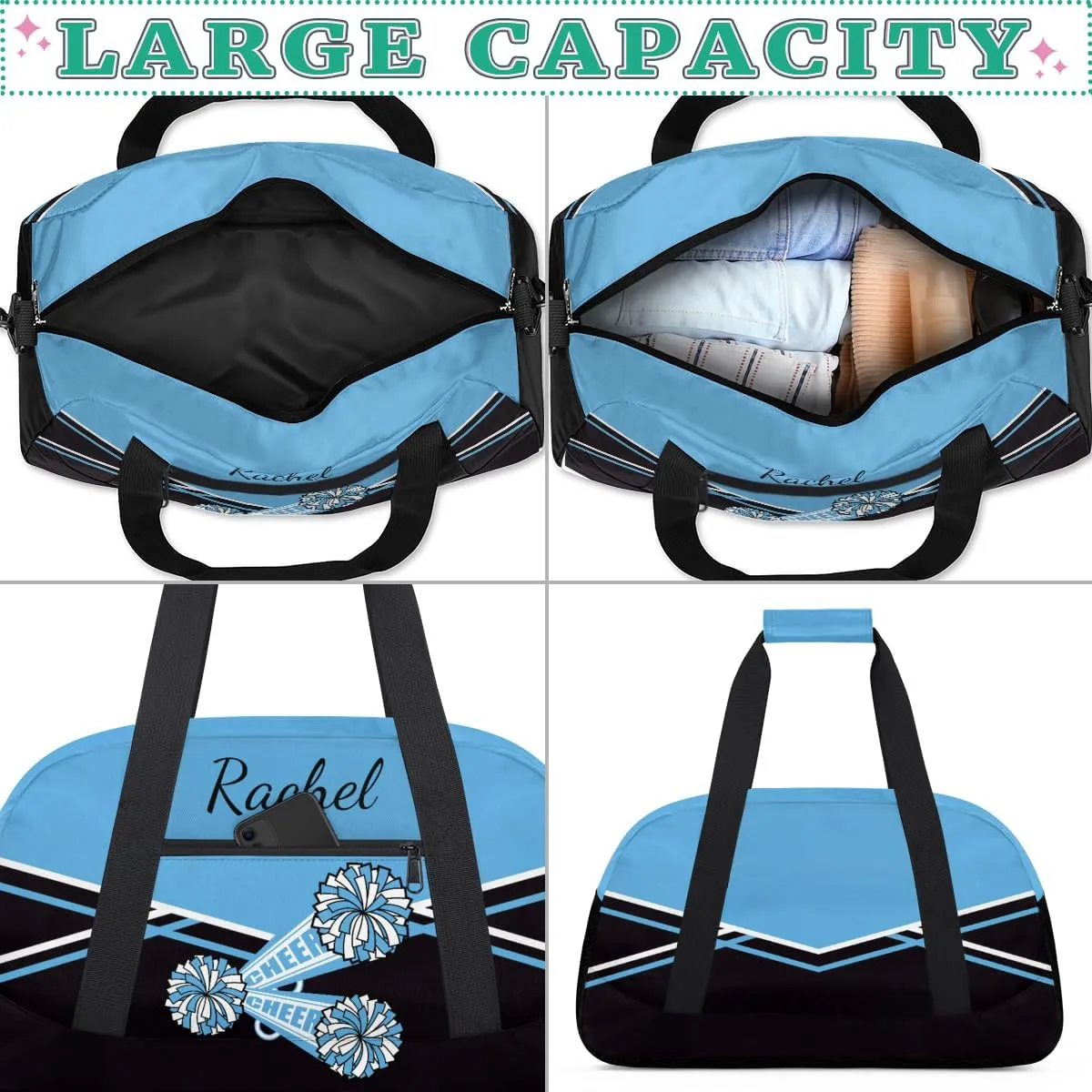 Personalized Gym Bag Duffel Bag for Girls, Custom Cheerleader Bag Overnight Bags for Gymnastics Travel Weekender Practice Cheering Horn