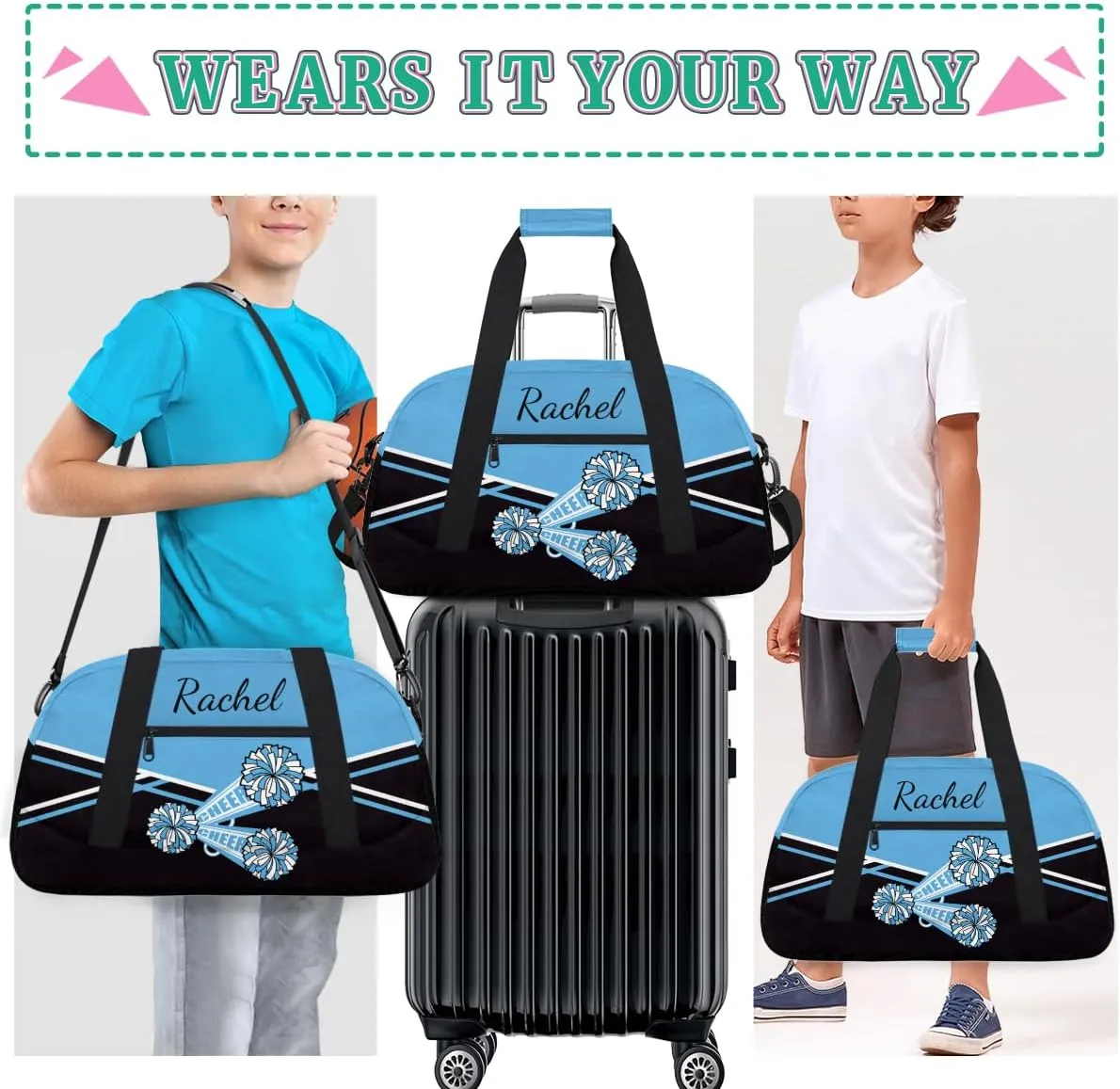Personalized Gym Bag Duffel Bag for Girls, Custom Cheerleader Bag Overnight Bags for Gymnastics Travel Weekender Practice Cheering Horn
