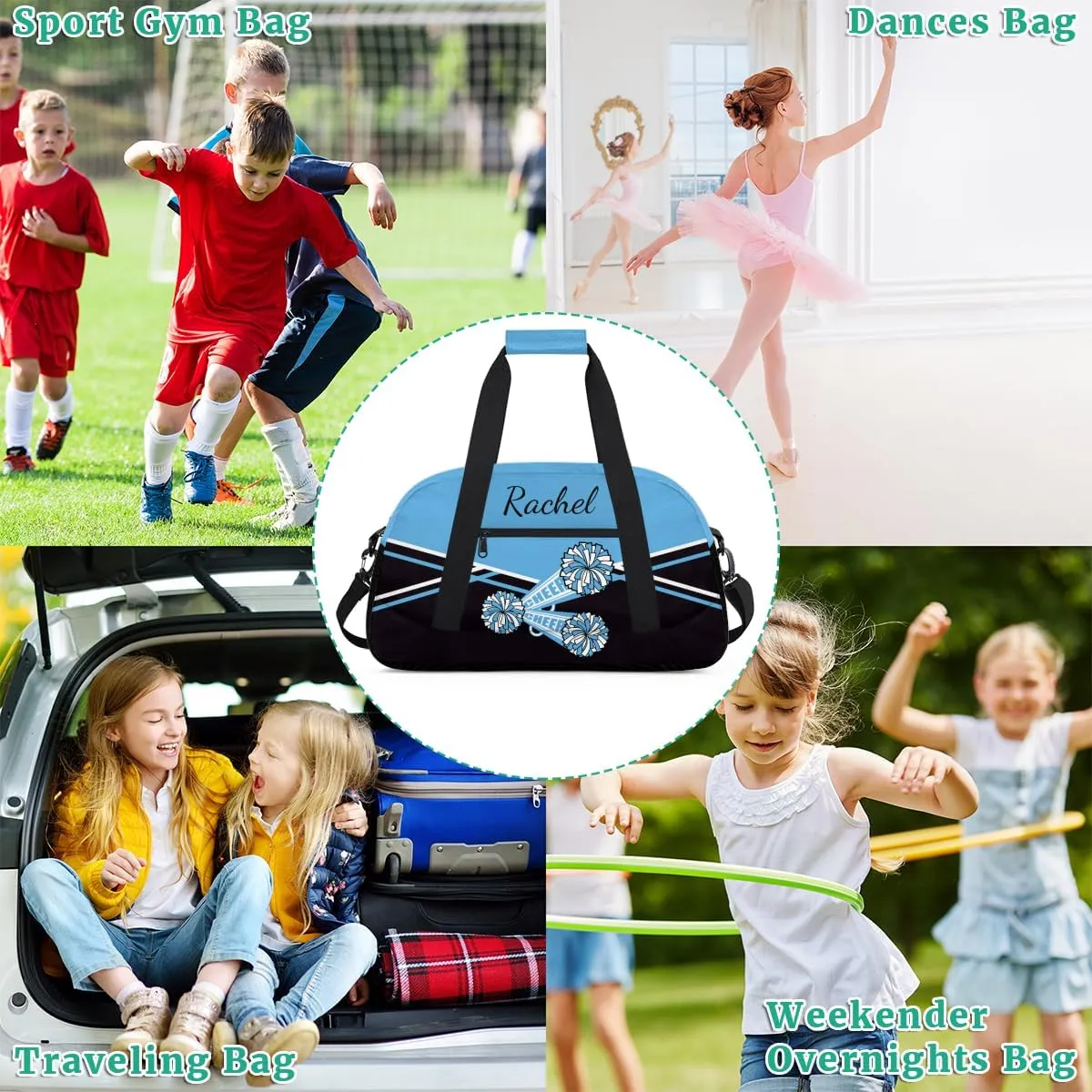Personalized Gym Bag Duffel Bag for Girls, Custom Cheerleader Bag Overnight Bags for Gymnastics Travel Weekender Practice Cheering Horn