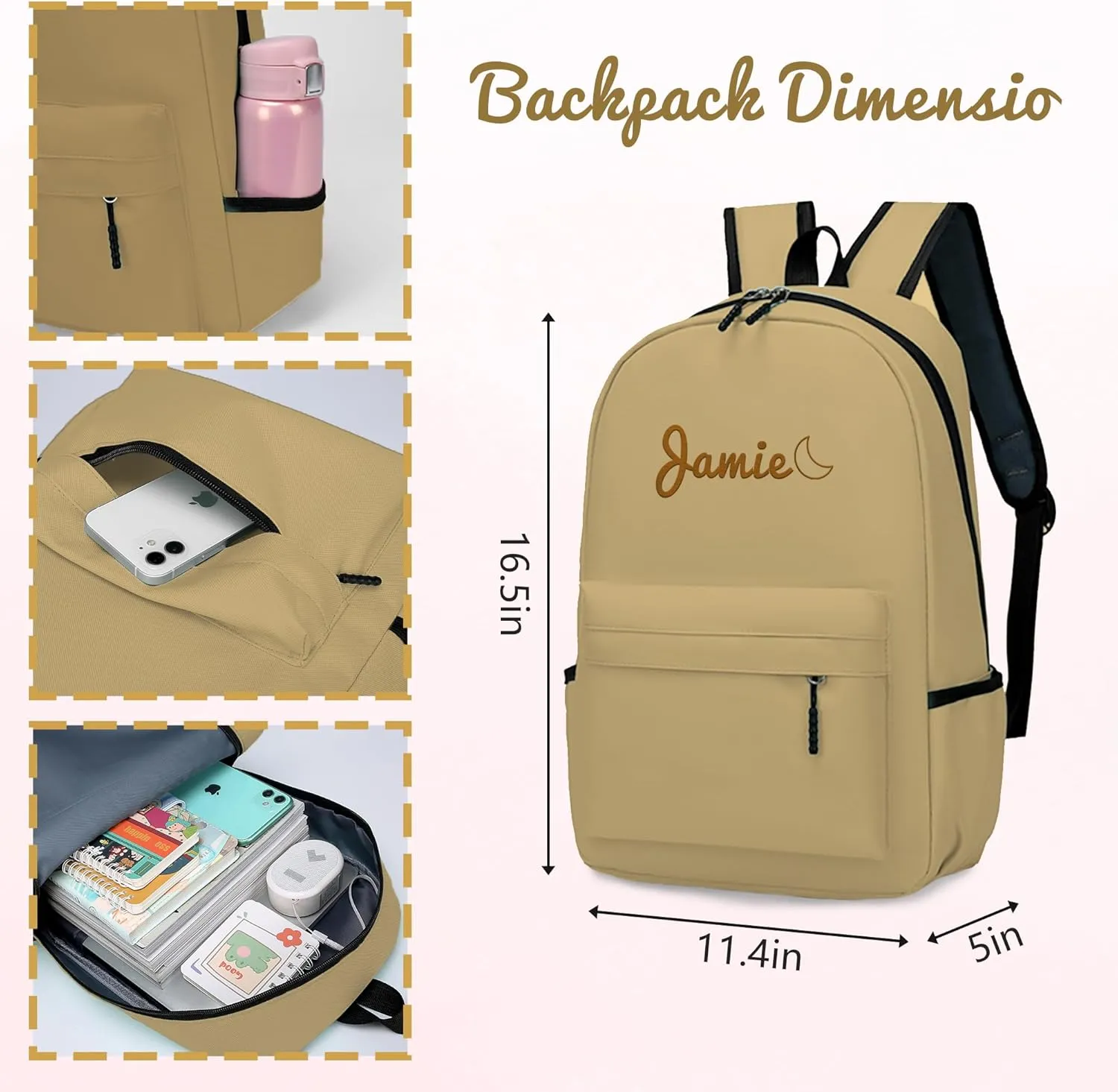 Personalized Kids Backpack for Teens Boys Girls, Custom Name Cute Kids School Backpack with Adjustable Padded Straps, Personalized Toddler Preschool Backpack, Back to School Gifts for kids (Brown)