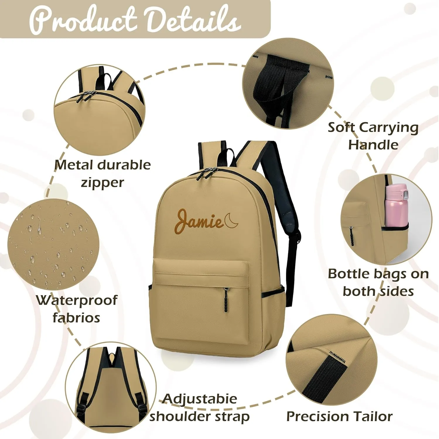 Personalized Kids Backpack for Teens Boys Girls, Custom Name Cute Kids School Backpack with Adjustable Padded Straps, Personalized Toddler Preschool Backpack, Back to School Gifts for kids (Brown)