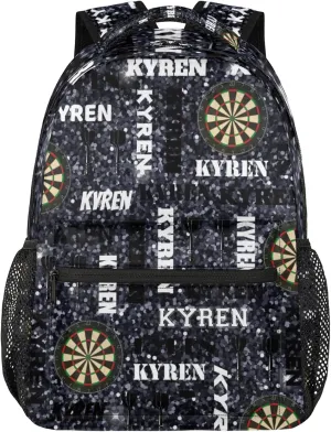 Personalized Name Darts Backpack, Custom Sports Bag Backpack for Men Women, Laptop Backpacks Travel Camping Daypack, Dark Glitter