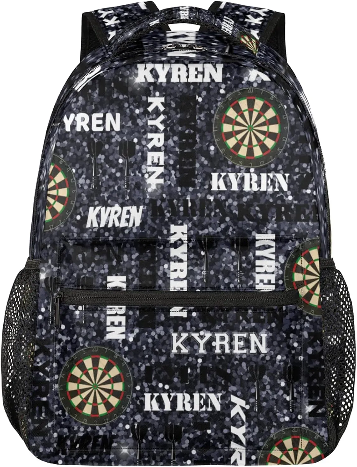 Personalized Name Darts Backpack, Custom Sports Bag Backpack for Men Women, Laptop Backpacks Travel Camping Daypack, Dark Glitter